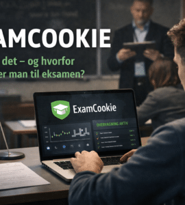 Elev ved computer til digital eksamen, hvor ExamCookie bruges til at overvåge og sikre fair prøvevilkår