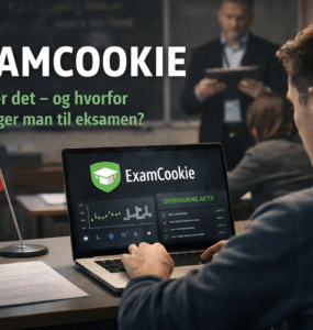 Elev ved computer til digital eksamen, hvor ExamCookie bruges til at overvåge og sikre fair prøvevilkår