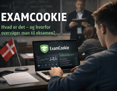 Elev ved computer til digital eksamen, hvor ExamCookie bruges til at overvåge og sikre fair prøvevilkår