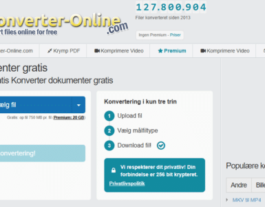File-Converter-Online.com med “Konverter dokumenter gratis”, hvor du vælger fil, vælger målformat og downloader resultatet i tre trin.