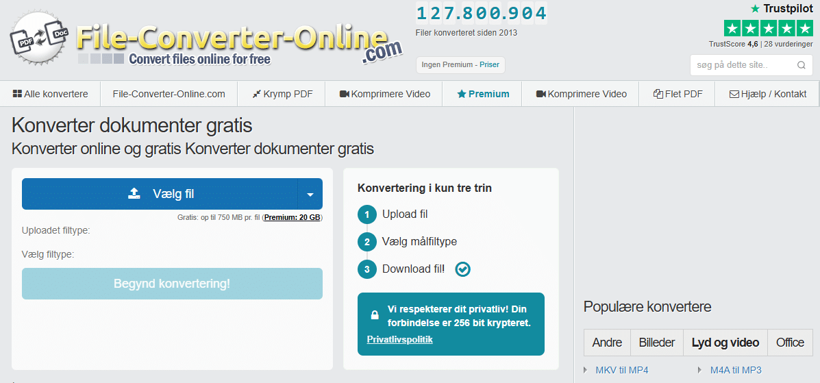 File-Converter-Online.com, jossa ”Muunna asiakirjat ilmaiseksi” – valitse tiedosto, valitse kohdeformaatti ja lataa tulos kolmessa vaiheessa.