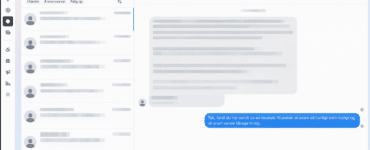 Sløret screenshot af Meta Business-indbakken, hvor navne, beskeder og andre personlige oplysninger er anonymiseret.