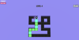 Maze Paint gameplay med en farverig kugle, der maler felter i en labyrint på level 4.