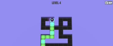 Maze Paint gameplay med en farverig kugle, der maler felter i en labyrint på level 4.