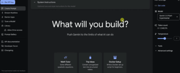 Google AI Studio med prompt-editor, modelvalg, API-nøgle og indstillinger til Gemini-modeller.