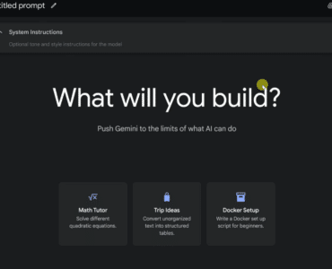 Google AI Studio med prompt-editor, modelvalg, API-nøgle og indstillinger til Gemini-modeller.