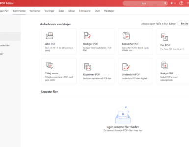 Skærmbillede af Systweak PDF Editor på Windows, hvor startskærmen viser værktøjer til at åbne, redigere, konvertere, flette, komprimere, underskrive og beskytte PDF-filer.