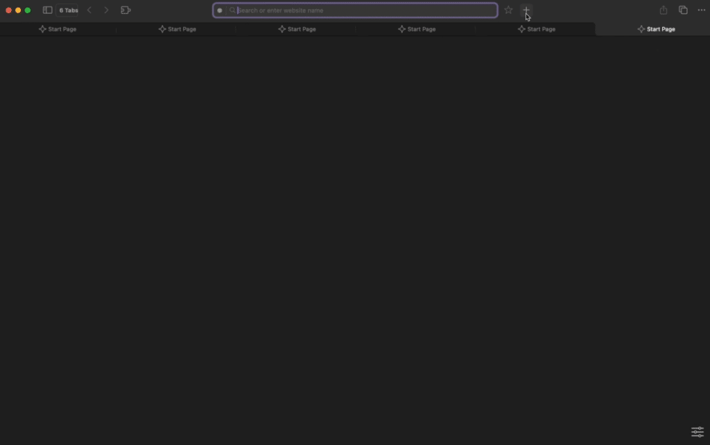 Orion Browser med mørkt tema og flere åbne faner på Mac