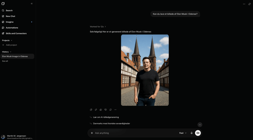 Grok Imagine genererer et AI-billede ud fra prompten Elon Musk i Odense