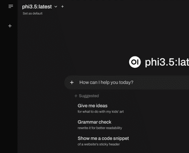 Open WebUI med lokal AI-modelen Phi-3.5 i mørkt interface