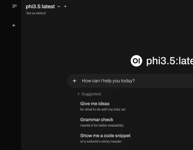 Open WebUI med lokal AI-modelen Phi-3.5 i mørkt interface